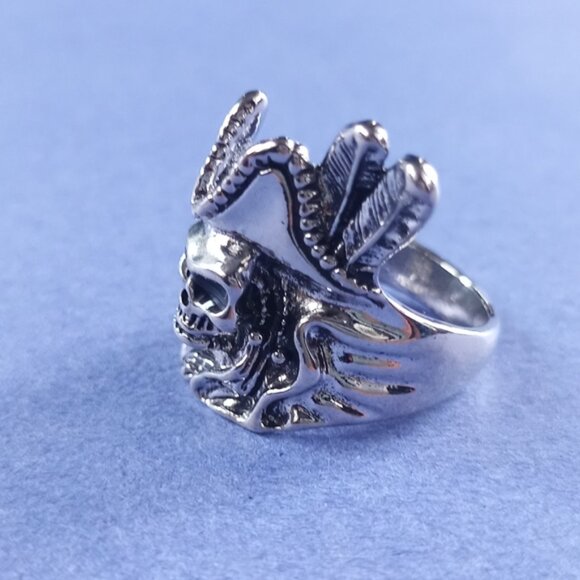 ☠️ Skull Pirate Gothic Heavy Metal Ring – Size 10/7 - Picture 4 of 4